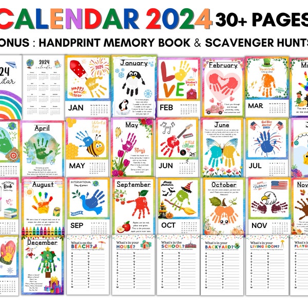 Handprint Calendar 2024 Etsy