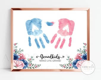 Grandkids make life grand. Grandparents Day Handprint Keepsake, Grandma grandpa gift, DIY Personalized  toddler preschool Craft Activities