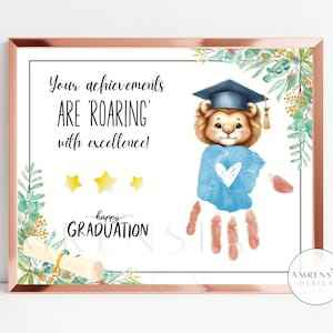 Cartão de formatura feliz, arte artesanal com impressão manual de leão, cartão de parabéns, você conseguiu, cartão de fim de ano, arte infantil pré-escolar, arte para impressão