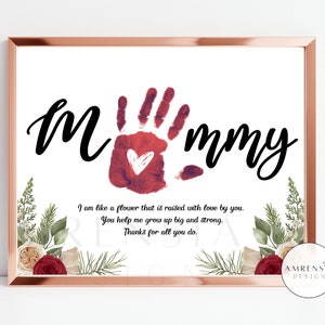Regalo d'arte a mano con impronta a mano di fiore rosso per mamma mamma felice festa della mamma compleanno poesia artigianale fai da te bambini bambino bambino biglietto ricordo floreale