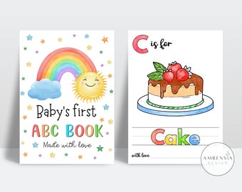 52 PÁGINAS ABC Libro para colorear de baby shower, Primer libro ABC del bebé, Libro del alfabeto con tema del arco iris, Juego o actividad de Baby shower, imprimible