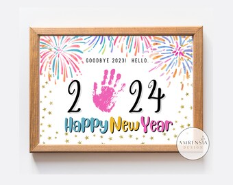 Happy New year 2023 craft Handprint little sparkle template Printable  for PreK, Preschool Kindergarten Daycare, keepsake craft