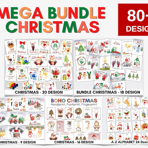 80 Design BUNDLE Weihnachten Handwerk Handabdruck Fußabdruck Vorlage Printable für PreK, Vorschule Kindergarten Kita, Andenken Handwerk