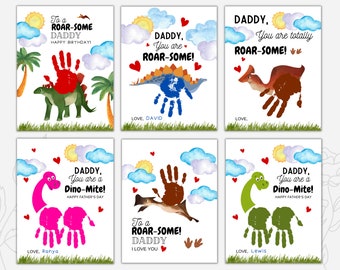 Father's Day Gift, BUNDLE Dinosaur Handprint Craft, Happy birthday Handprint Art Card for Dad,Gift from Daughter, Toddler Handprint Keepsake
