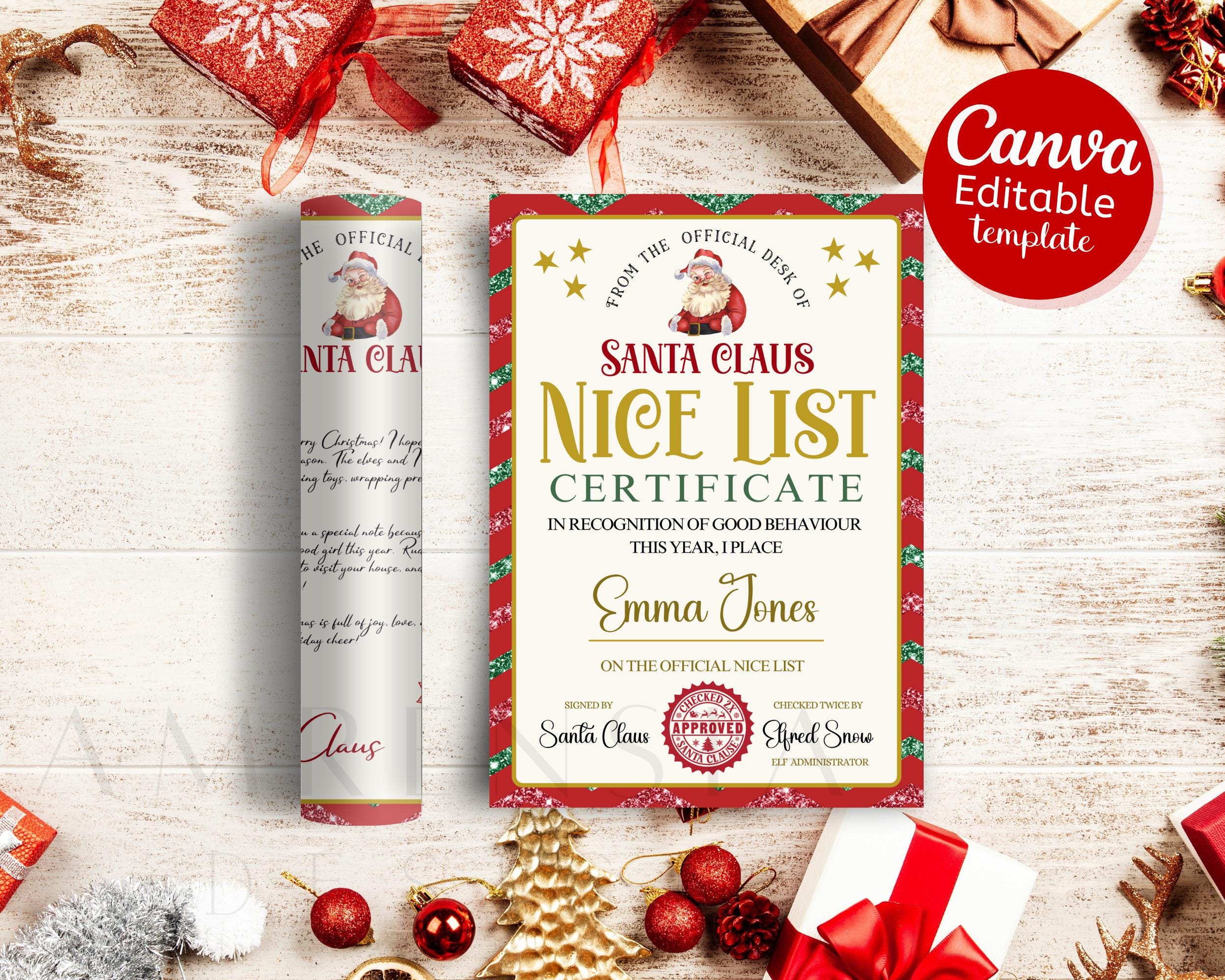 Letter From Santa Canva Editable Template, Vintage Christmas Nice List ...