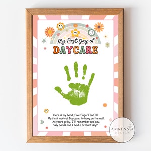 First Day of Daycare Handprint Art, First Day of School, Handprint Daycare Craft, Back to School, Memory keepsake, Groovy theme