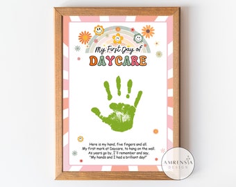 First Day of Daycare Handprint Art, First Day of School, Handprint Daycare Craft, Back to School, Memory keepsake, Groovy theme