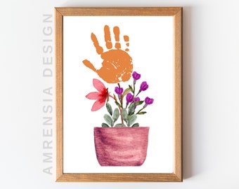 Flower Handprint Art,  Handprint Keepsake for Mother’s Day, Birthday Gift, printable gift for Mom, Aunty, Grandma