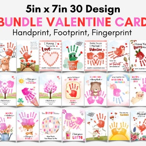 30 PROJETOS Cartão de Dia dos Namorados 5x7Iin, modelo de arte de dedo com pegada de mão fácil artesanato imprimível para pré-escolar, creche de jardim de infância pré-escolar