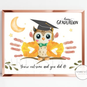 Happy Graduation card OWL handprint craft art, carte de félicitations, vous l'avez fait, carte de fin d'année, art préscolaire pour enfants et enfants, art imprimable