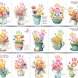 Bundle art empreinte de main fleur pour la fête des mères, grand-mère, grand-mère, tante, anniversaire, enseignant, appréciation, jour, préscolaire, bambin, enfant, bricolage, carte, artisanat
