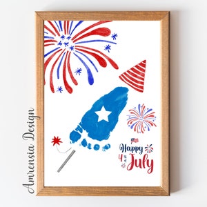 Petit pétard Easy Footprint Craft for Happy 4th of July, USA Independence Day, Handprint art pour les tout-petits d&#39;âge préscolaire, DIY KID Craft