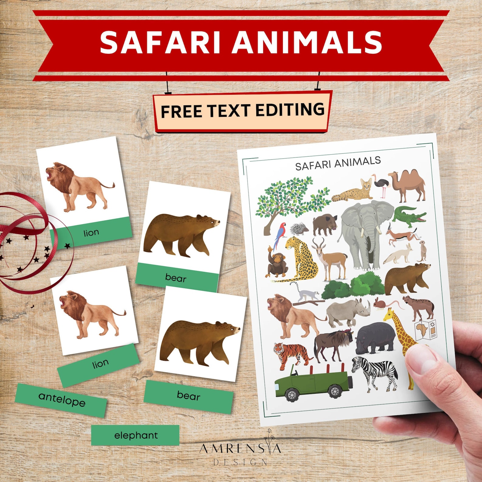 Safari animals printable flashcards montessori materials Etsy