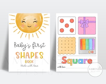 32 Pages SHAPES Baby shower coloring book, Baby's First Shapes Book, Sun theme Alphabet book, Baby shower game or activity, printable