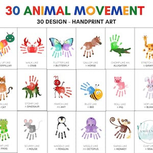 30 Kit de arte de huellas de manos de movimiento animal para niños pequeños, preescolares, actividad de primer grado, actividad de guardería en el aula, recuerdo de huellas de manos