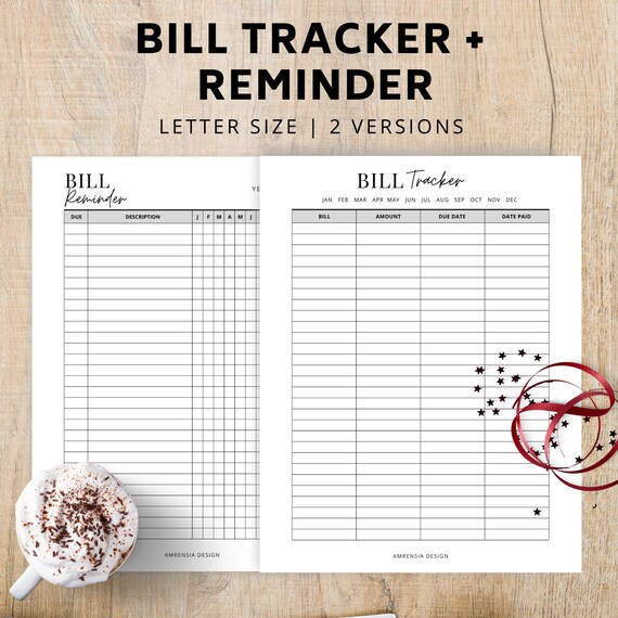 Bill Tracker Printable Bill Reminder Sheet budget planner | Etsy