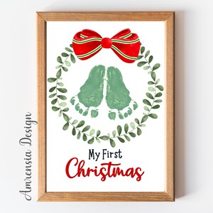 Merry First Christmas Footprint art, Mistletoes footprint craft Printable  for PreK, Preschool Kindergarten keepsake craft