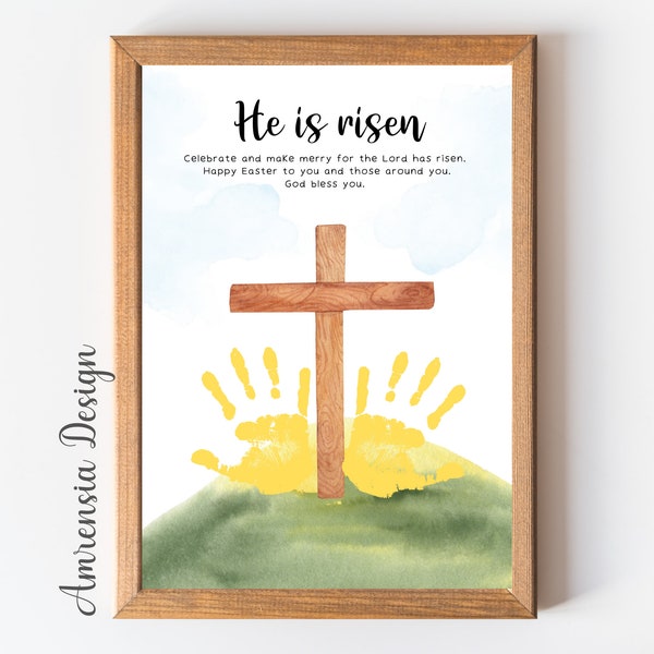 He is risen, Happy Easter, Handprint art template for Baby kids toddler PreK Daycare, keepsake craft, Easter decor