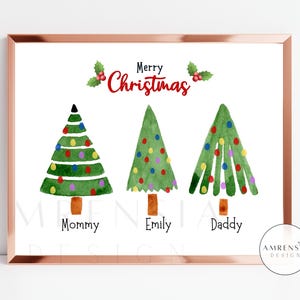 Fingerabdruck Kunst, Familie Weihnachtsbaum druckbare Vorlage für PreK, Vorschule Kindergarten, Weihnachtsdekoration, Andenken Handwerk