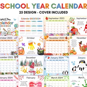 School Year Handprint Calendar 2025/2026 Memory Book Printable for PreK, Preschool Kindergarten 1st Grade craft, Memory Book Handprint Art