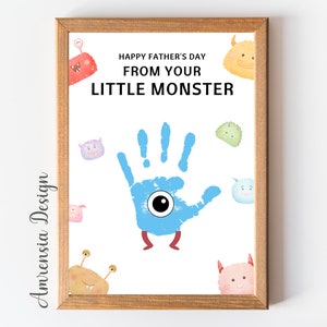 Joyeuse fête des pères de votre petit monstre empreinte de main souvenir pour papa, cadeau de carte souvenir personnalisé bricolage papa, activités artisanales pour tout-petits