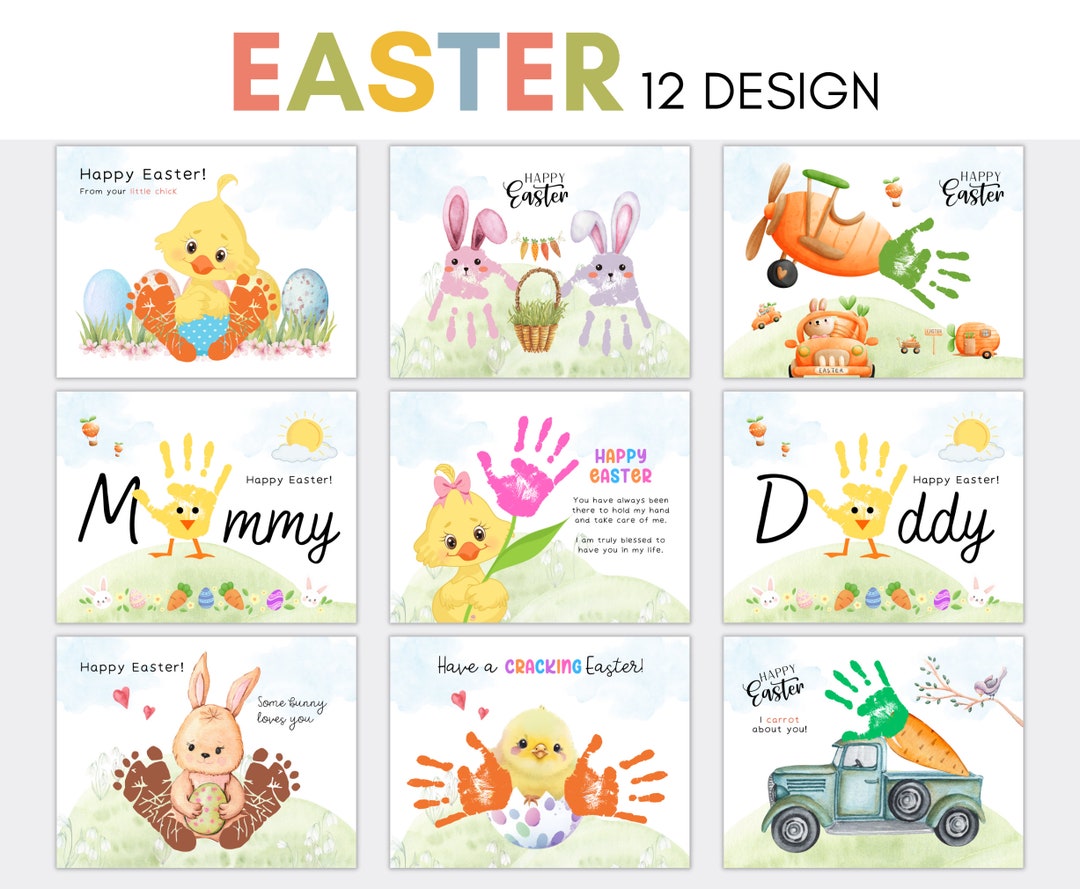 12 Design BUNDLE Easter Craft Handprint Footprint Art Template