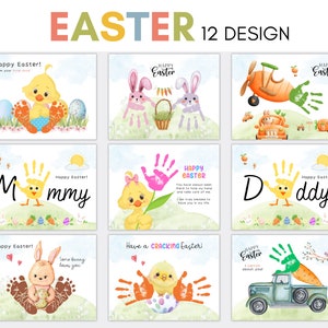 12 Design BUNDLE Ostern Handwerk Handabdruck Fußabdruck Kunst Vorlage für Prek, Vorschule Kindergarten Kindertagesstätte, Andenken Handwerk