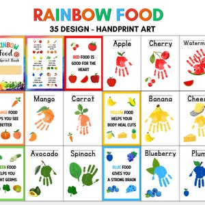 35 DESIGN Rainbow Food Handprint Art, healthy food, Baby Toddler Child, Preschool Kindergarten toddler Activity, Handprint Keepsake image 1