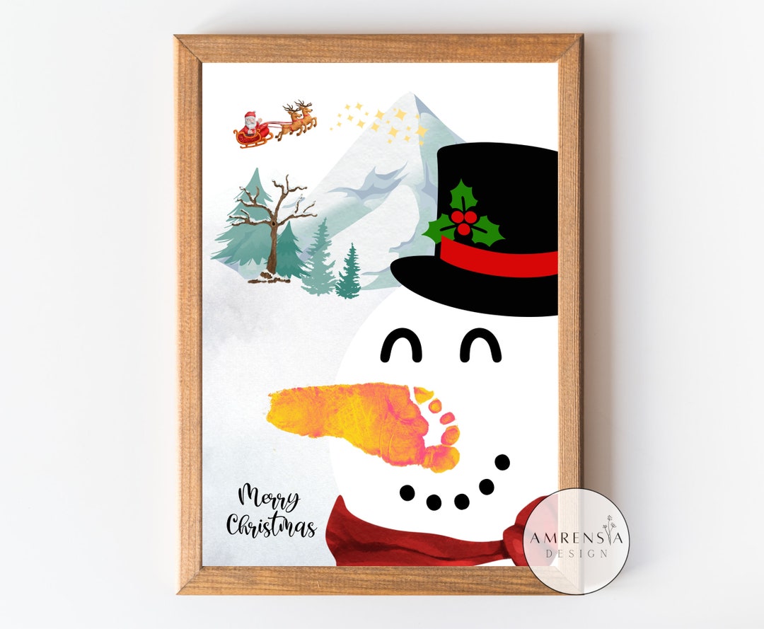 Snowman Footprint Art, Snowman Craft, Home Decoration, Winter Footprint