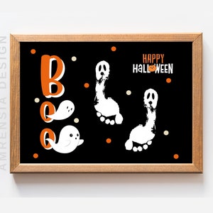 Halloween Footprint Art, BOO Happy Halloween keepsake Craft footprint Kit for Toddlers, Preschool Printable