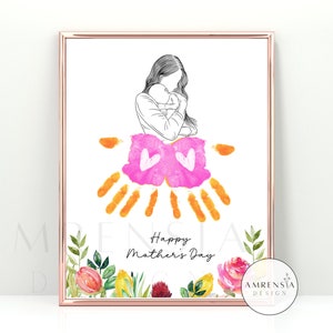 Stampe d'arte per la festa della mamma, artigianato per bambini piccoli, regalo per la madre, festa della mamma felice, attività fai da te per bambini in età prescolare