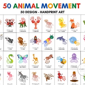 50 Kit de arte de huellas de manos de movimiento animal para niños pequeños, preescolares, actividad de primer grado, actividad de guardería en el aula, recuerdo de huellas de manos