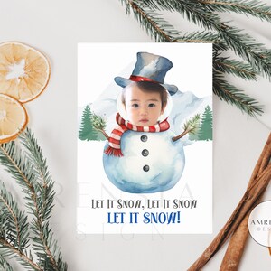 Tarjeta navideña editable / Tarjeta con foto de muñeco de nieve para bebés y niños / Tarjeta navideña personalizada / Tarjeta navideña para niños pequeños / Tarjeta navideña personalizable