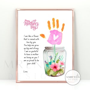 Poesia per la festa della mamma Stampa a mano, regalo per la festa della mamma, artigianato per bambini piccoli, felice festa della mamma, attività fai da te per bambini in età prescolare