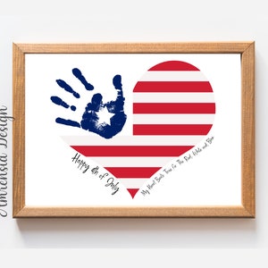 Printable Handprint Art Template, Happy 4th of july, My Heart Beats True for The Red, White and Blue.
