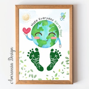 Happy Earth Day Maak elke dag Earth Day Go Green Footprint art Kids Baby Toddler Homeschool Preschool Printable DIY craft