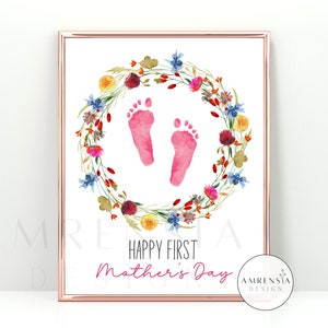 Feliz primeiro dia das mães arte de pegada, artesanato infantil para bebês, presente para mãe, feliz dia das mães, atividade pré-escolar diy