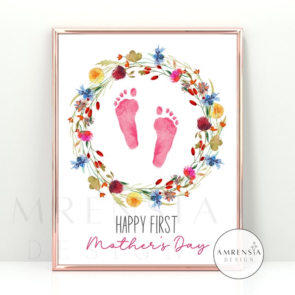 Happy first Mother's Day Footprint art, Baby Toddler Kids craft, Gift for mother, Happy Mother's day, preschooler  DIY activity