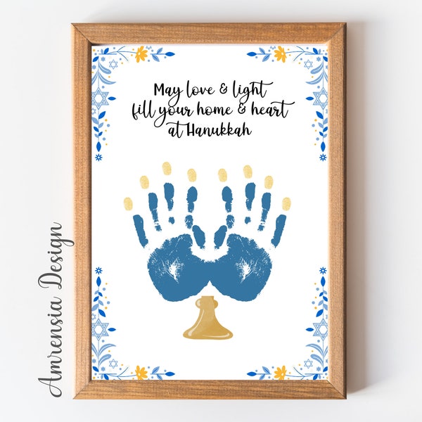 Hanukkah craft Handprint Fingerprint art template Printable  for Kid PreK, Preschool Kindergarten Daycare, keepsake craft