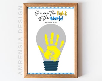 You are the light of the world, Sunday School Handprint, Christian Craft for Kids, School Prayer, Handprint Activities for Baby and toddlers