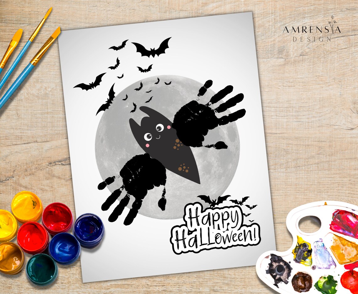 Bat Handprint Art Happy Halloween Keepsake Craft Handprint Etsy