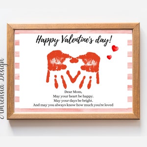 Happy Valentines Day Handdruck Kunst, Kinder Gedicht für Mama Druckvorlage für Prek, Kindergarten Kita, Valentinstag Andenken Basteln