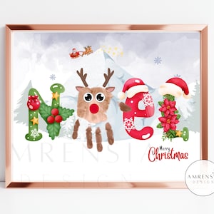 Noel Handprint art, Christmas Reindeer Craft, Home Decoration, Winter handprint craft  for PreK, Preschool keepsake craft