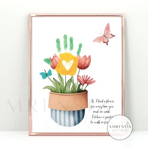 Flor handprint artesanato dia das mães jardim da avó arte floral presente de aniversário dia do professor crianças creche diy cartão imprimível