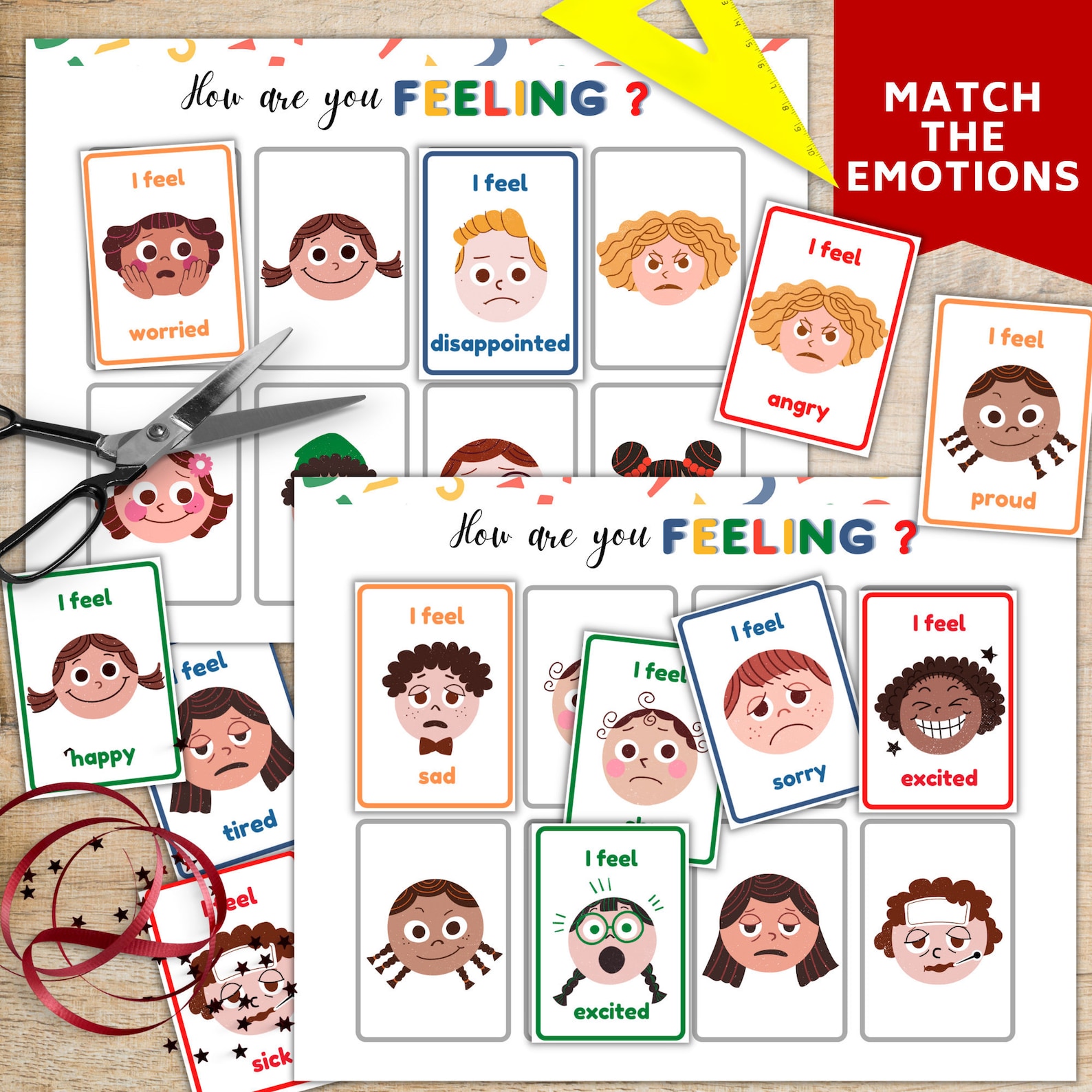 Emotions matching game Busy book printable learn the Etsy