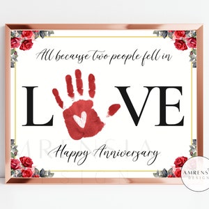 VERJAARDAG Liefde handafdruk kunst, bloem Happy Anniv kaart, verjaardagscadeau voor, aandenken ambacht, baby, peuter, kind DIY, Instant download