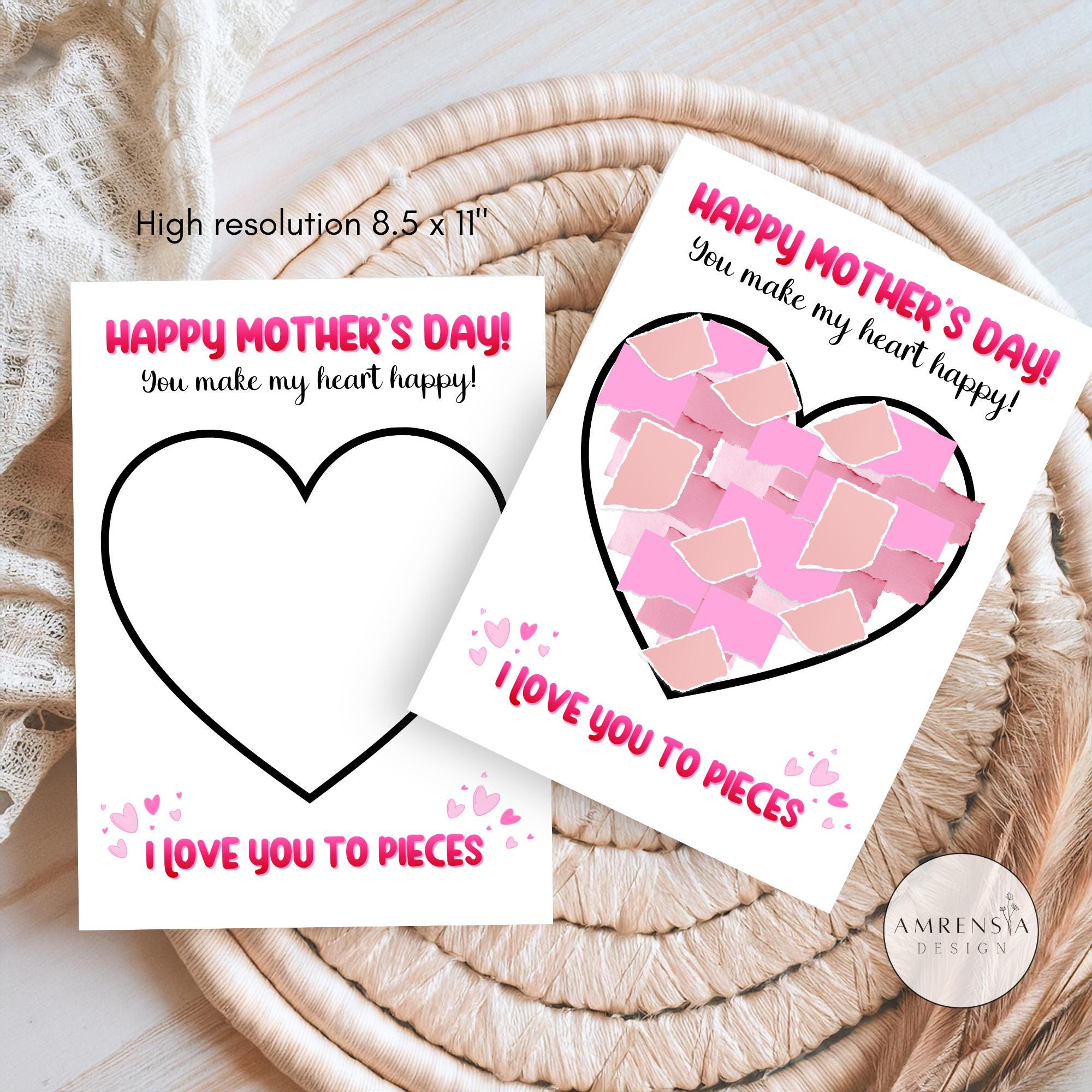 Mother's Day Tissue Paper Heart Craft Printable, I Love You to…