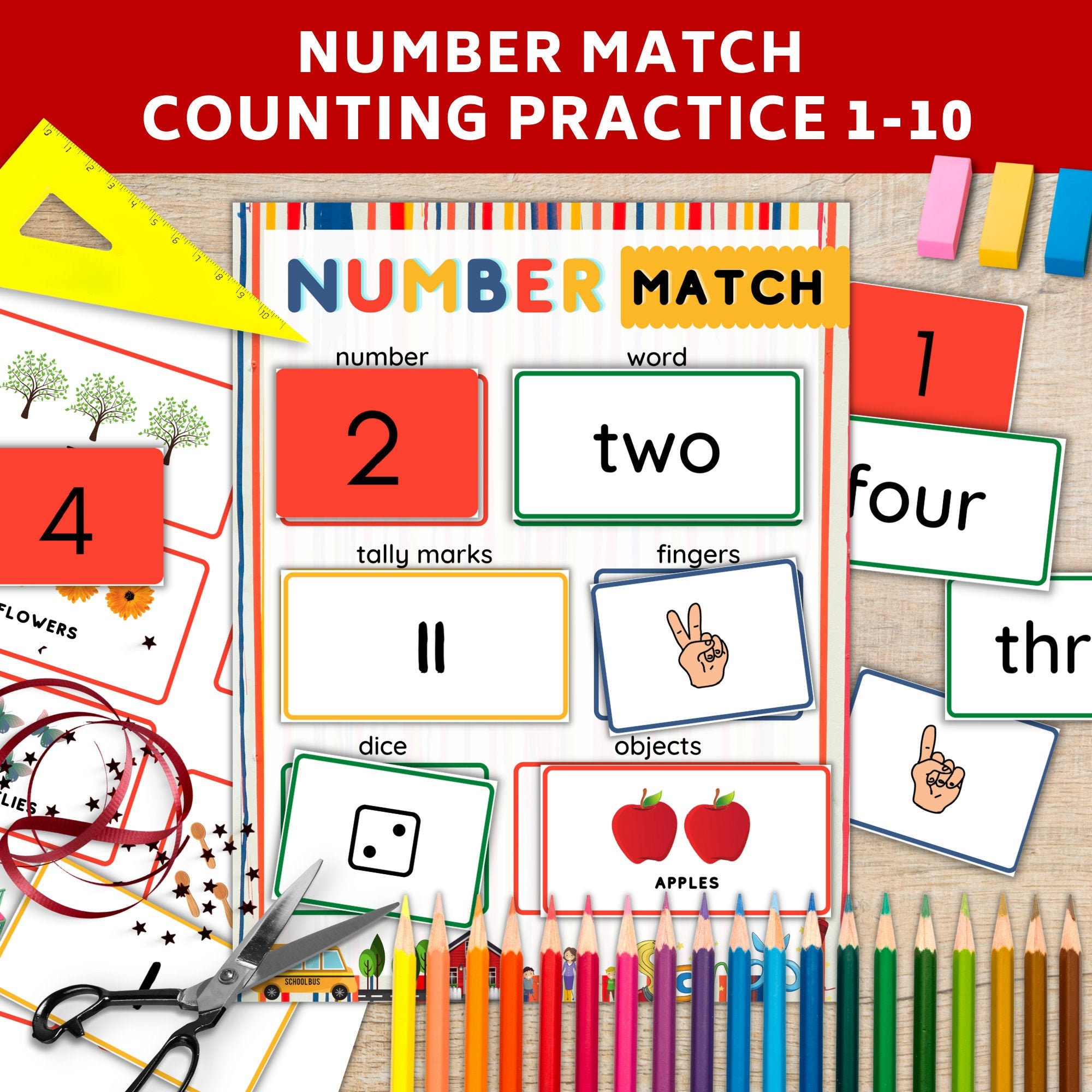 number match practice 1 10 montessori worksheet printable