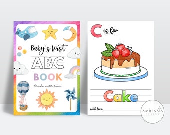 52 PAGES ABC Baby shower coloring book, Baby's First ABC Book, Alphabet book, Baby shower game or activity, printable keepsake craft