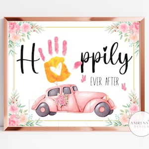 Biglietto di matrimonio HAPPILY ever After, arte stampata a mano, biglietto di matrimonio felice con fiori, regalo di matrimonio per, artigianato ricordo, neonato, bambino piccolo, fai da te